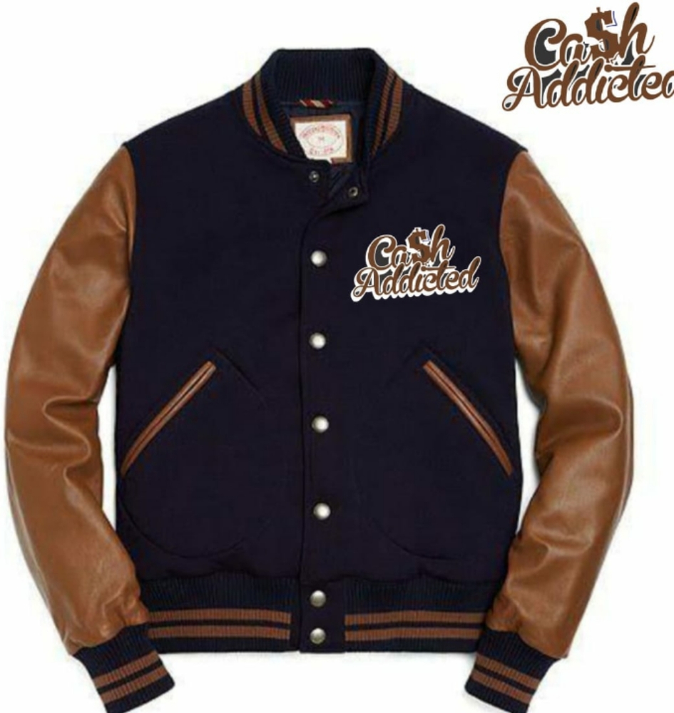 NAVY BLUE & BROWN VARSITY JACKET